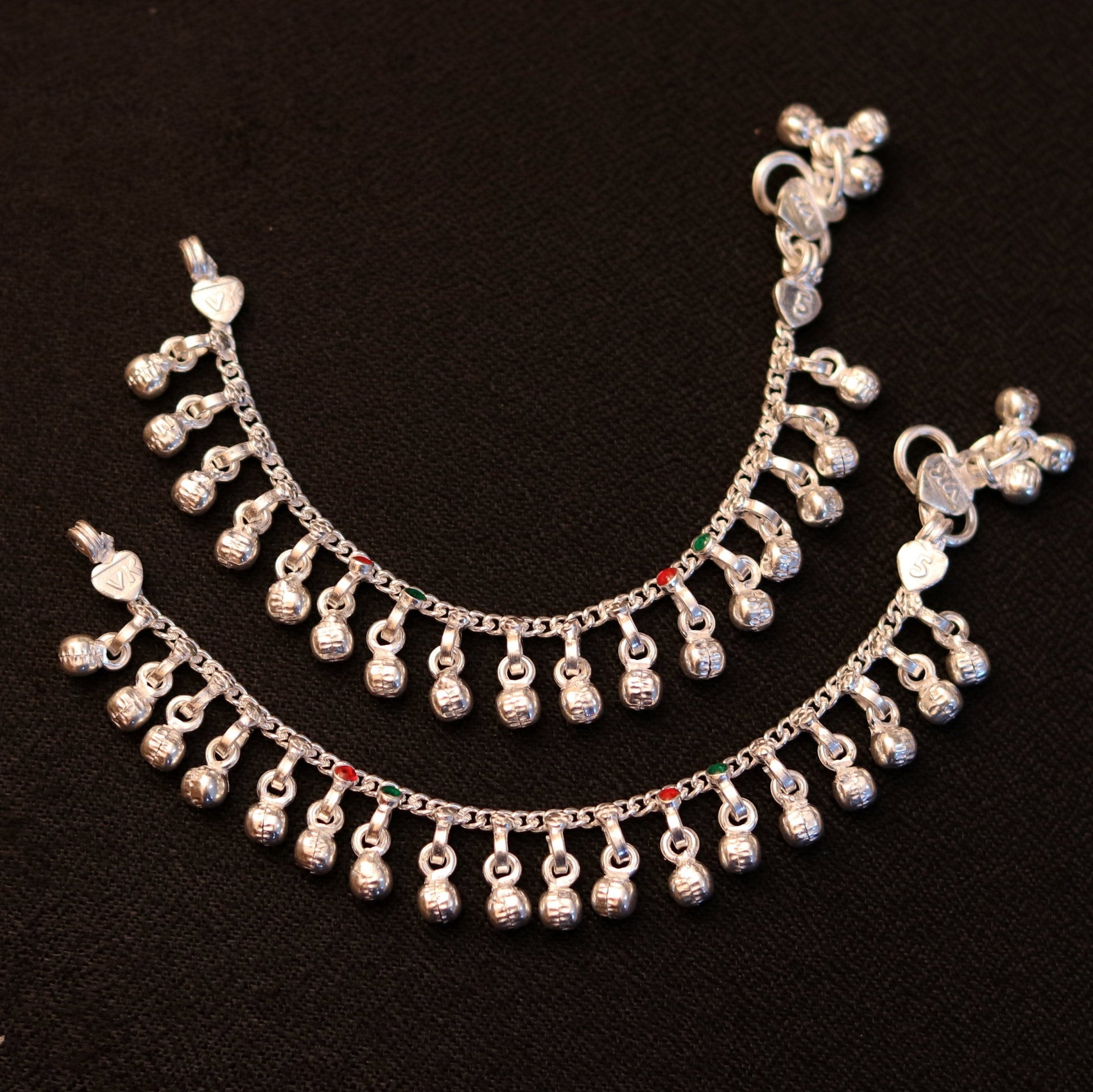 6"inches long Sterling silver handmade amazing single chain ankle bracelet baby jingling anklet noisy sound bells charm jewelry ank152 - TRIBAL ORNAMENTS