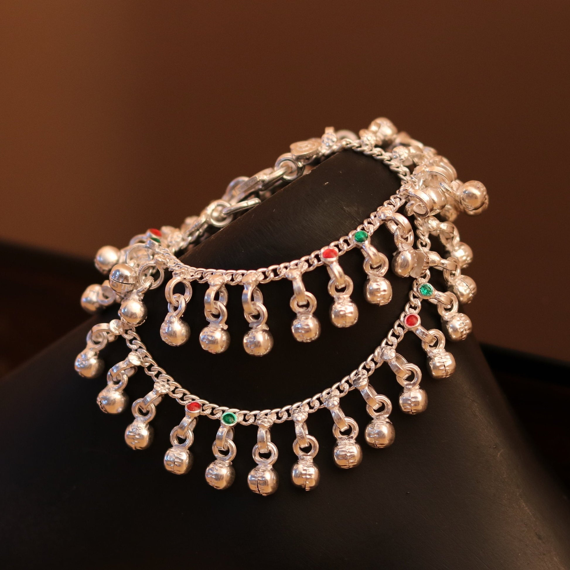 6"inches long Sterling silver handmade amazing single chain ankle bracelet baby jingling anklet noisy sound bells charm jewelry ank152 - TRIBAL ORNAMENTS