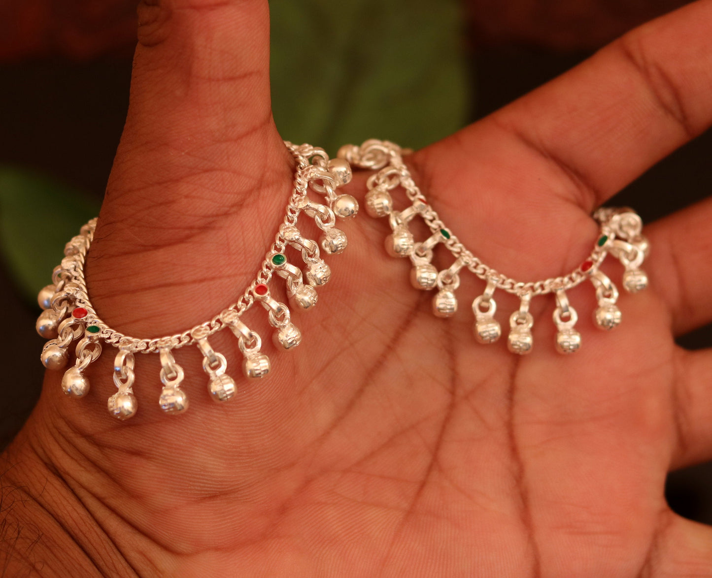 6"inches long Sterling silver handmade amazing single chain ankle bracelet baby jingling anklet noisy sound bells charm jewelry ank152 - TRIBAL ORNAMENTS