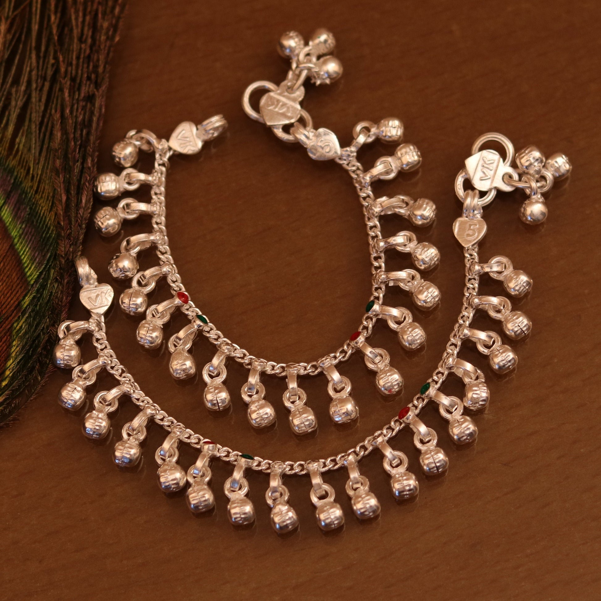 6"inches long Sterling silver handmade amazing single chain ankle bracelet baby jingling anklet noisy sound bells charm jewelry ank152 - TRIBAL ORNAMENTS