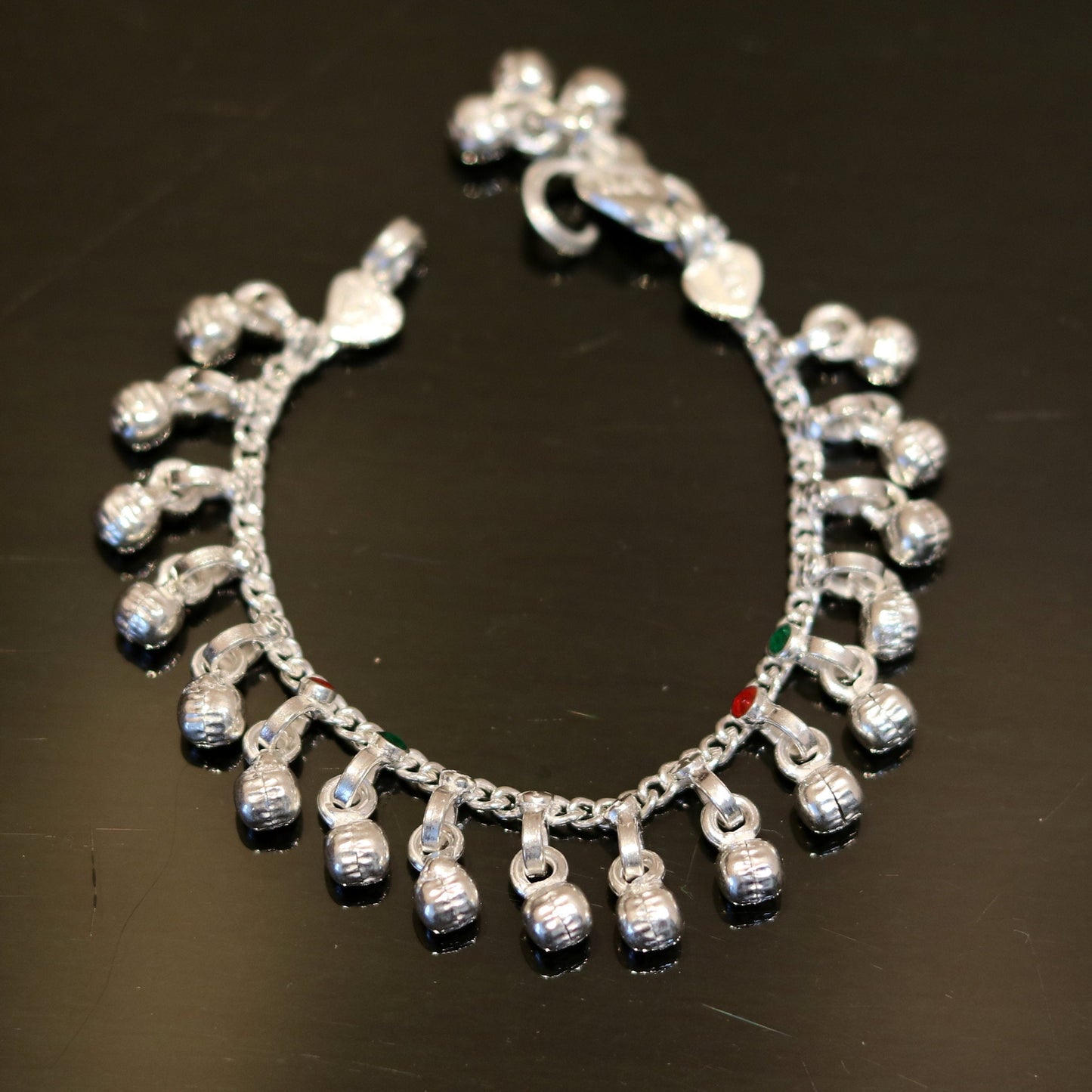 6"inches long Sterling silver handmade amazing single chain ankle bracelet baby jingling anklet noisy sound bells charm jewelry ank152 - TRIBAL ORNAMENTS