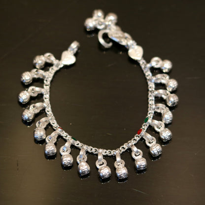 6"inches long Sterling silver handmade amazing single chain ankle bracelet baby jingling anklet noisy sound bells charm jewelry ank152 - TRIBAL ORNAMENTS