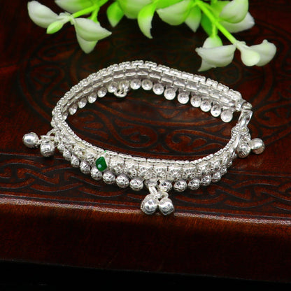 Sterling silver 6-inch baby ankle bracelet with jingling charm, customized ankle jewelry for newborns, stylish foot jewelry by TRIBAL ORNAMENTS