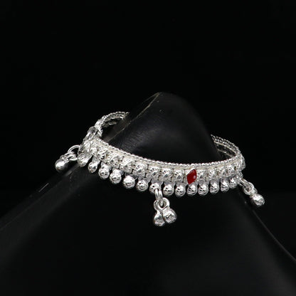 Sterling silver 6-inch baby ankle bracelet with jingling charm, stylish customized foot jewelry for newborns by Tribal Ornaments.
