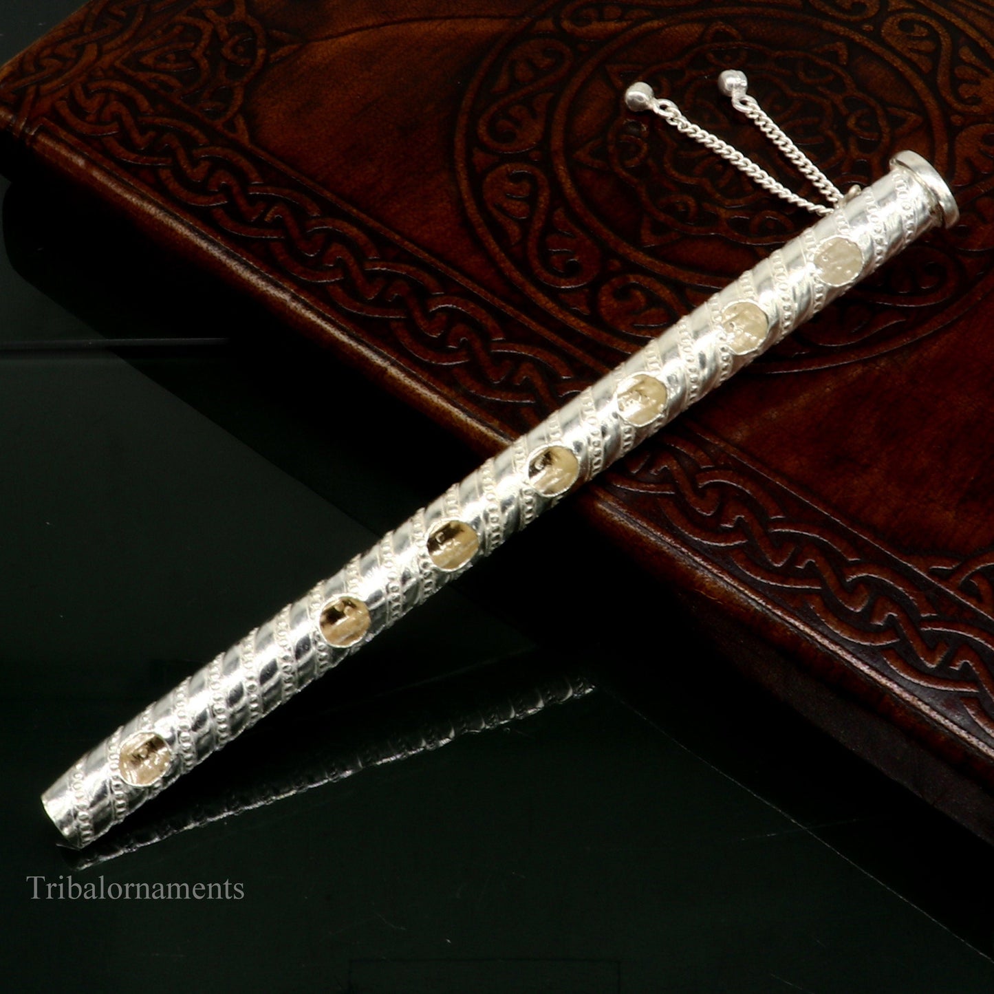 6" long handmade sterling silver stunning divine Lord Krishna flute, Amazing krishna gifting silver accessories, puja utensils su388 - TRIBAL ORNAMENTS