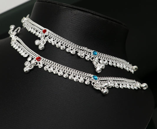 6" long Sterling silver customized baby anklets, gorgeous gift for new born baby anklets kids jewelry, trendy stylish ankle bracelet ank365 - TRIBAL ORNAMENTS