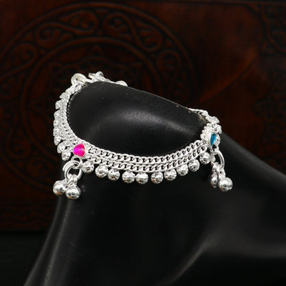 Sterling silver 6-inch customized baby anklet by TRIBAL ORNAMENTS, stylish jewelry for newborns and kids, trendy ankle bracelet.