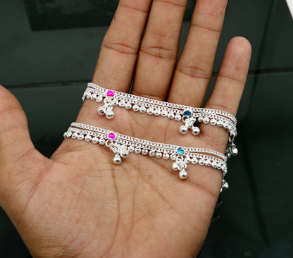 Sterling silver 6-inch customized baby anklet by TRIBAL ORNAMENTS, stylish and delicate jewelry for newborns and kids.