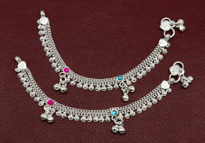 Sterling silver customized baby anklet, 6 inches long, stylish and delicate ankle bracelet for newborns and kids jewelry by TRIBAL ORNAMENTS.