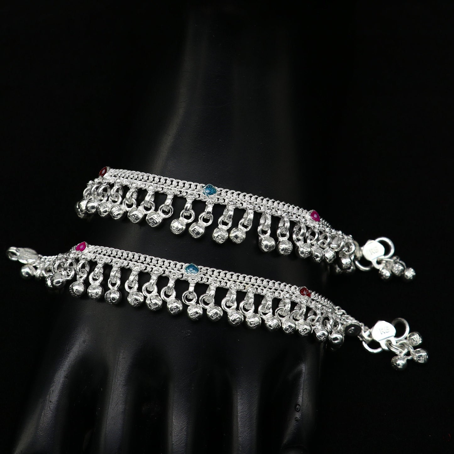 6" long Sterling silver customized baby anklets, stunning hanging waved jingling bells, charming noisy ankle bracelet kids jewelry ank408 - TRIBAL ORNAMENTS