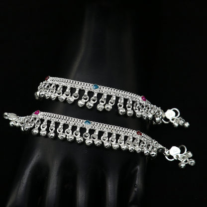 6" long Sterling silver customized baby anklets, stunning hanging waved jingling bells, charming noisy ankle bracelet kids jewelry ank408 - TRIBAL ORNAMENTS