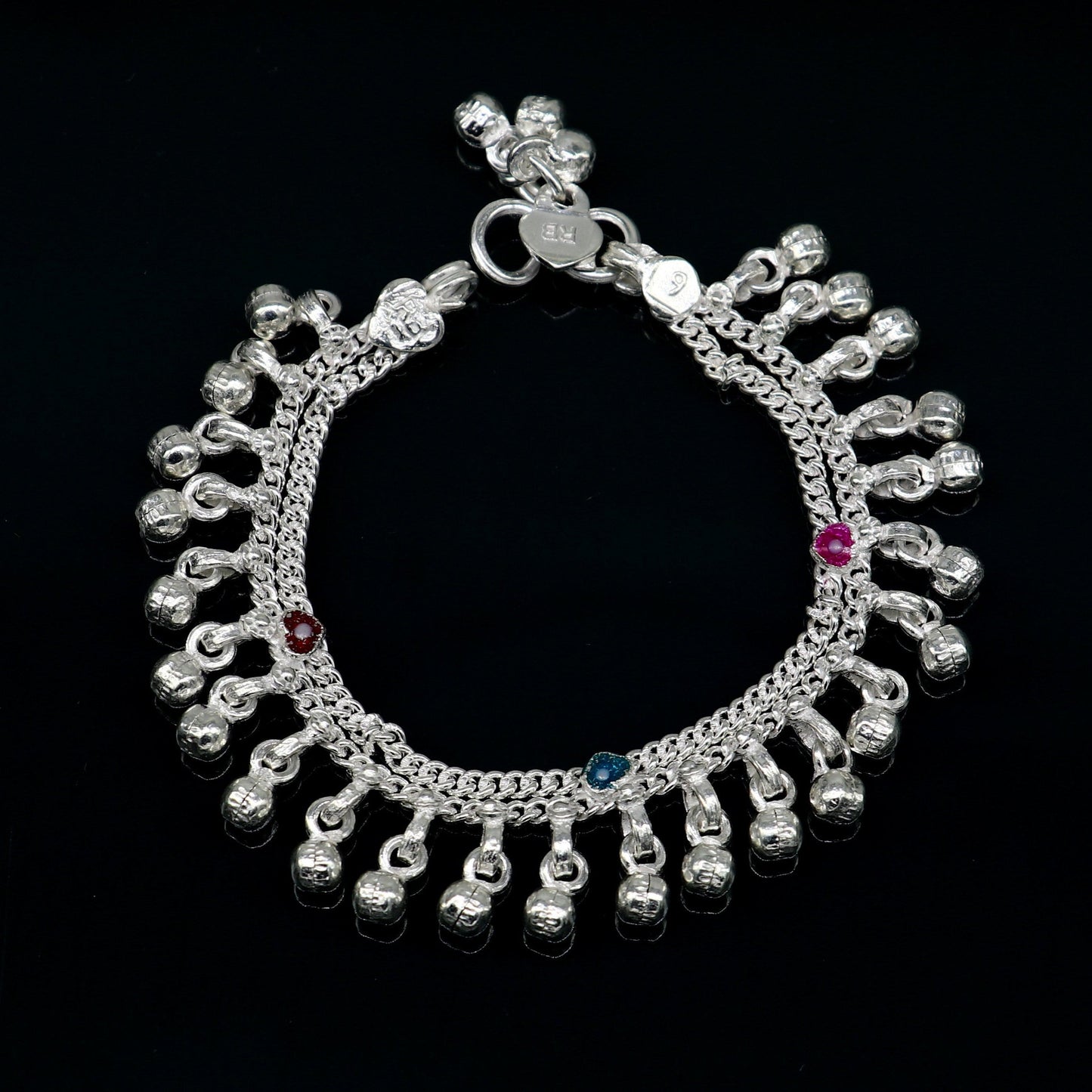 6" long Sterling silver customized baby anklets, stunning hanging waved jingling bells, charming noisy ankle bracelet kids jewelry ank408 - TRIBAL ORNAMENTS