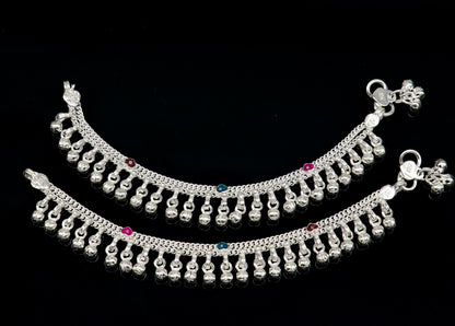 6" long Sterling silver customized baby anklets, stunning hanging waved jingling bells, charming noisy ankle bracelet kids jewelry ank408 - TRIBAL ORNAMENTS