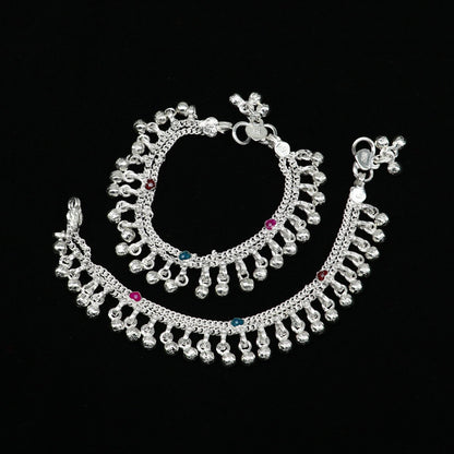 6" long Sterling silver customized baby anklets, stunning hanging waved jingling bells, charming noisy ankle bracelet kids jewelry ank408 - TRIBAL ORNAMENTS