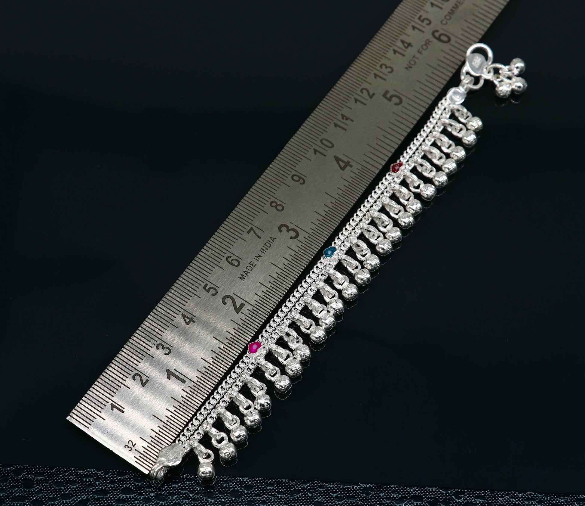 6" long Sterling silver customized baby anklets, stunning hanging waved jingling bells, charming noisy ankle bracelet kids jewelry ank408 - TRIBAL ORNAMENTS