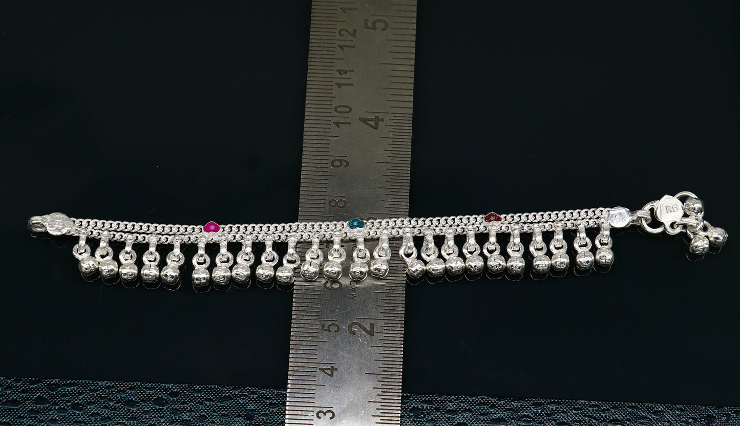 6" long Sterling silver customized baby anklets, stunning hanging waved jingling bells, charming noisy ankle bracelet kids jewelry ank408 - TRIBAL ORNAMENTS