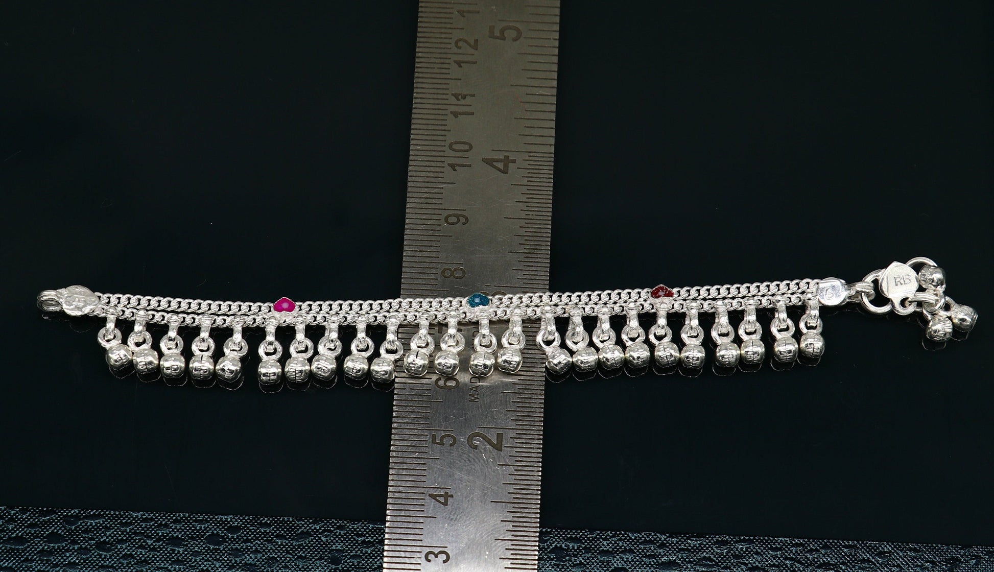 6" long Sterling silver customized baby anklets, stunning hanging waved jingling bells, charming noisy ankle bracelet kids jewelry ank408 - TRIBAL ORNAMENTS