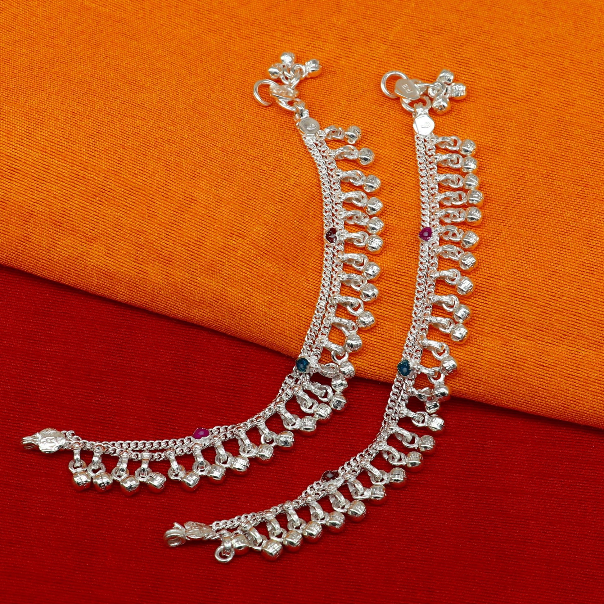 6" long Sterling silver customized baby anklets, stunning hanging waved jingling bells, charming noisy ankle bracelet kids jewelry ank408 - TRIBAL ORNAMENTS