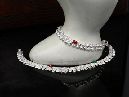 Sterling silver handcrafted baby anklet, 6 inches long, stylish kids jewelry and ankle bracelet for newborns by Tribal Ornaments.