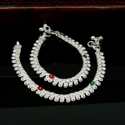 Sterling silver handcrafted baby anklet, 6 inches long, stylish and trendy jewelry for newborns and young children.