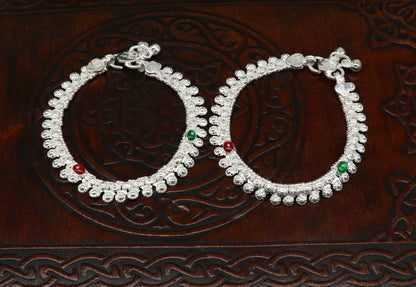 Sterling silver handcrafted baby anklet, 6 inches long, stylish and trendy ankle bracelet for newborns and kids jewelry.
