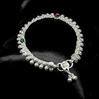 Sterling silver handcrafted baby anklet, 6 inches long, stylish and trendy jewelry for newborns and young children.