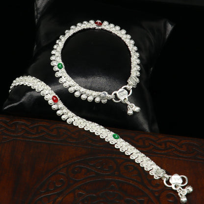 Sterling silver handcrafted baby anklet, 6 inches long, trendy and stylish ankle bracelet for newborns by TRIBAL ORNAMENTS.