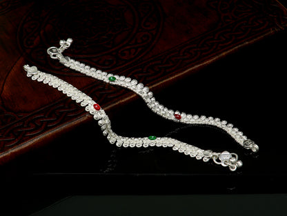 Sterling silver handcrafted baby anklet, 6 inches long, trendy and stylish ankle bracelet for newborns and kids jewelry by Tribal Ornaments.