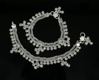 Sterling silver handmade baby ankle bracelet with noisy sound charm, personalized and customized by TRIBAL ORNAMENTS.