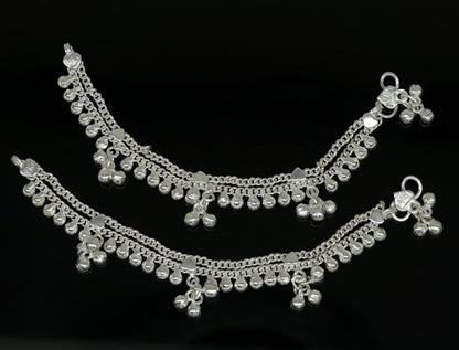 Sterling silver handmade ankle bracelet with noisy sound charm, customized baby anklet by TRIBAL ORNAMENTS.
