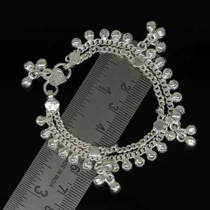 Sterling silver handmade baby anklet with noisy sound charm, customized tribal design, 6-inch length, personalized jewelry by TRIBAL ORNAMENTS.