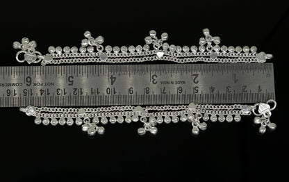 Sterling silver handmade baby ankle bracelet with noisy sound charm, personalized and customized, by TRIBAL ORNAMENTS.