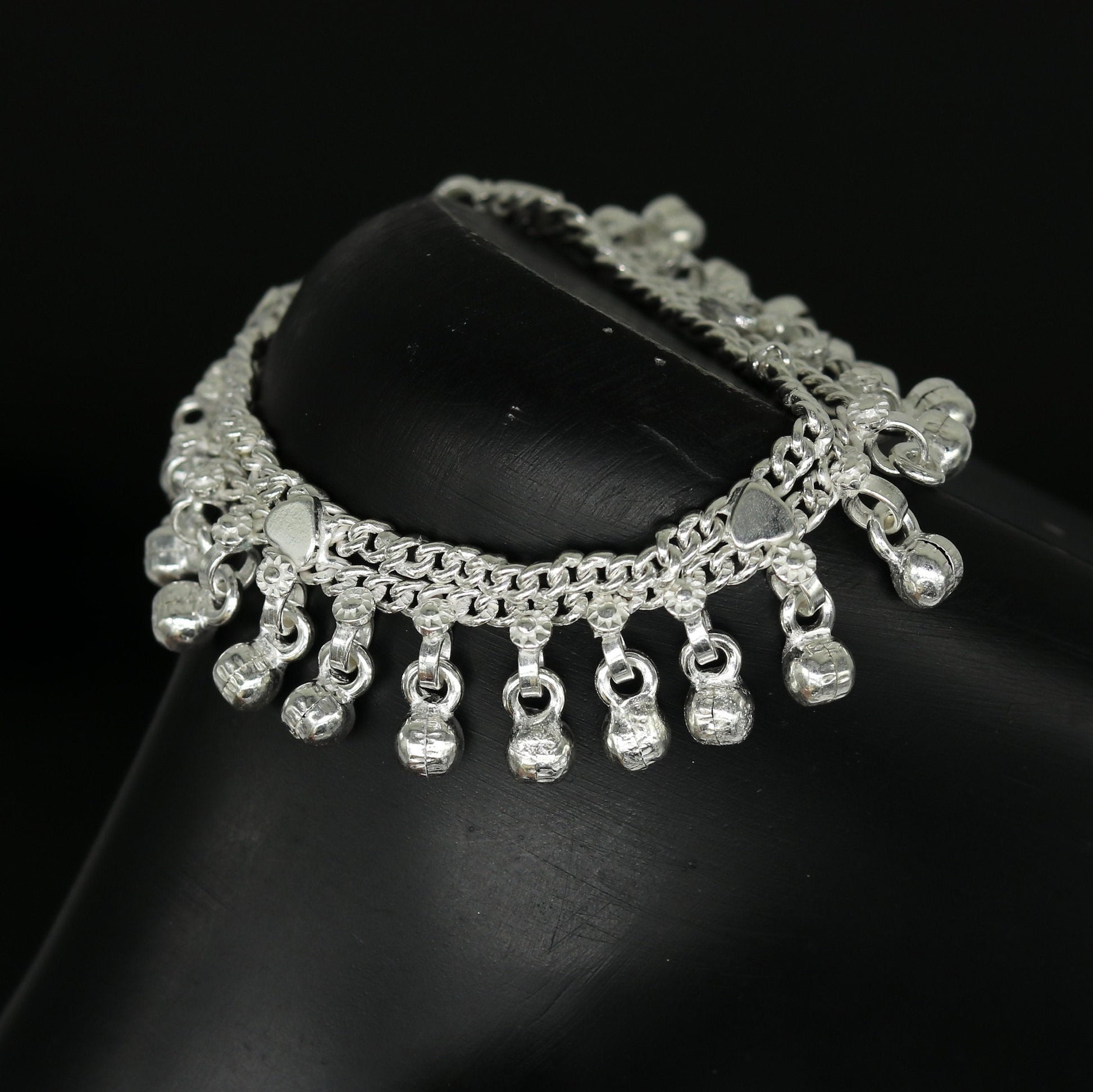 6" long Sterling silver handmade amazing silver ankle bracelet baby anklet noisy sound charm customized anklet personalized gifting ank213 - TRIBAL ORNAMENTS