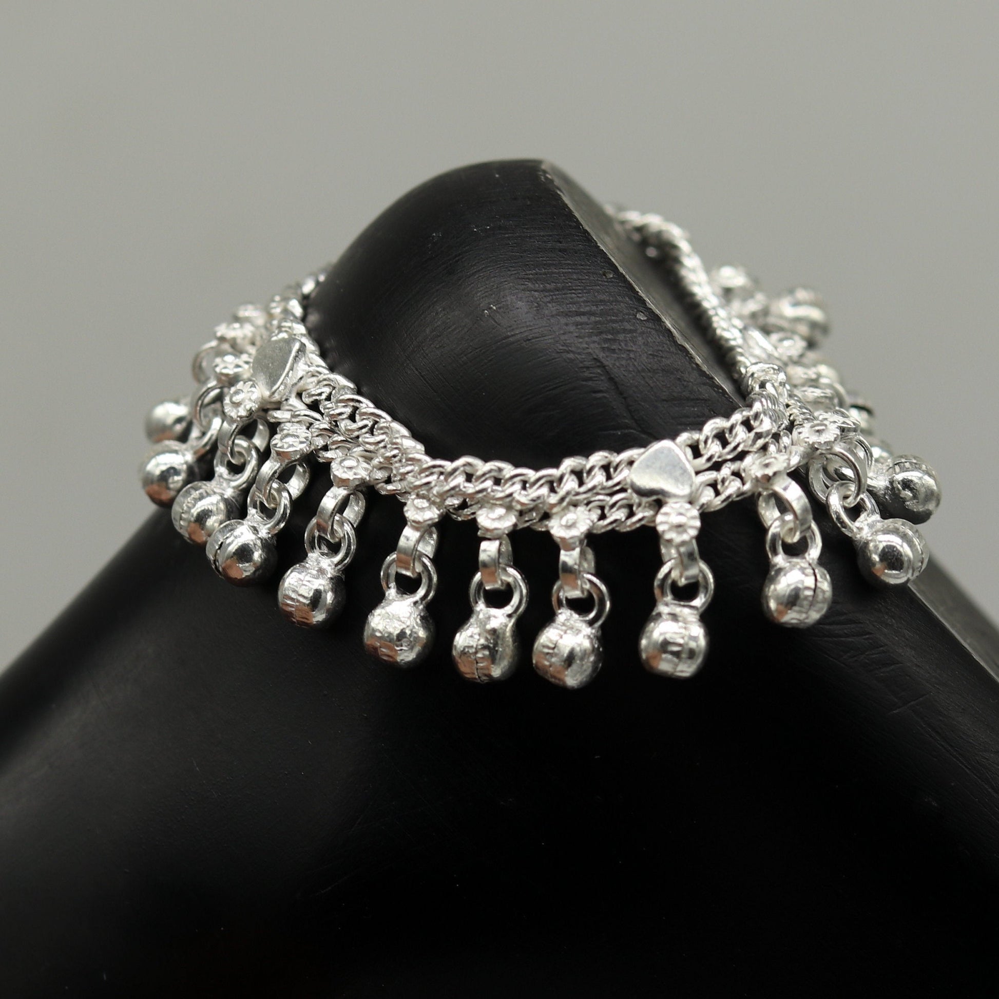 6" long Sterling silver handmade amazing silver ankle bracelet baby anklet noisy sound charm customized anklet personalized gifting ank213 - TRIBAL ORNAMENTS