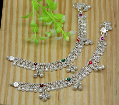 Sterling silver handmade baby ankle bracelet with noisy sound charm, customized personalized ankle bracelet by TRIBAL ORNAMENTS.