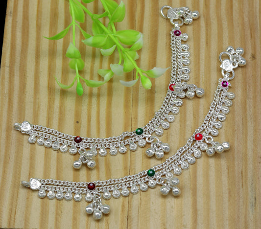 6" long Sterling silver handmade amazing silver ankle bracelet baby anklet noisy sound charm customized anklet personalized gifting ank222 - TRIBAL ORNAMENTS