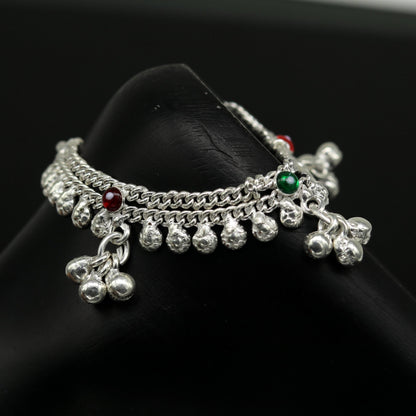 Sterling silver handmade ankle bracelet with noisy sound charm, personalized baby anklet by TRIBAL ORNAMENTS, 6-inch length