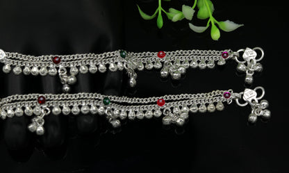Sterling silver handmade baby ankle bracelet with noisy sound charm, personalized tribal design, 6-inch length, tribal ornaments brand