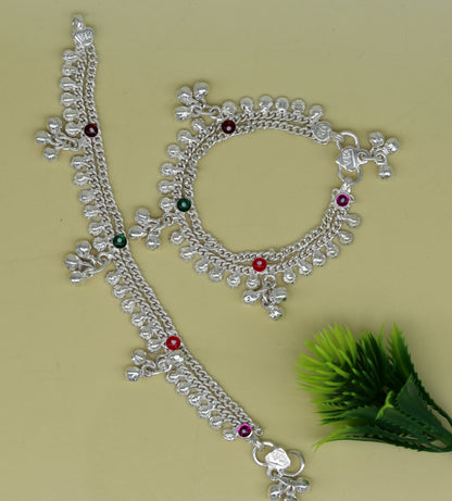 Sterling silver handmade ankle bracelet with noisy sound charm, customized baby anklet, from TRIBAL ORNAMENTS.