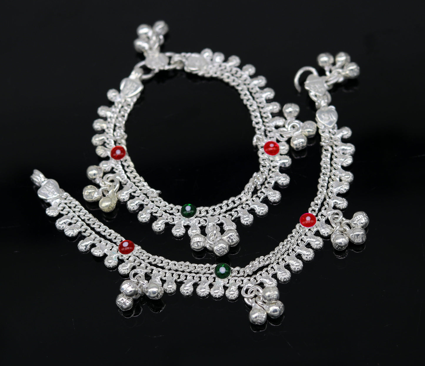 6" new unique fancy design baby anklets bracelet, double chain jingling belly ankle bracelet, unisex gifting kids fashion jewelry ank264 - TRIBAL ORNAMENTS