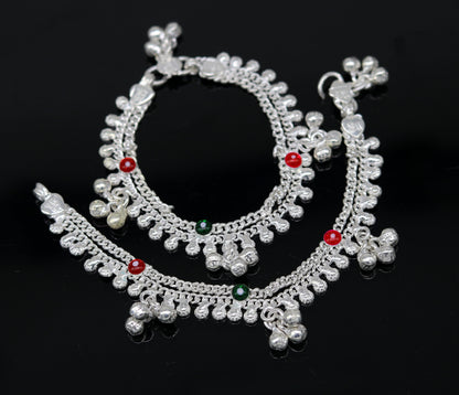 6" new unique fancy design baby anklets bracelet, double chain jingling belly ankle bracelet, unisex gifting kids fashion jewelry ank264 - TRIBAL ORNAMENTS
