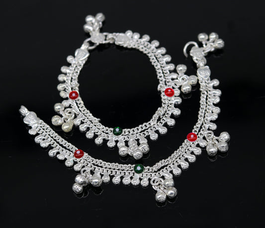 6" new unique fancy design baby anklets bracelet, double chain jingling belly ankle bracelet, unisex gifting kids fashion jewelry ank264 - TRIBAL ORNAMENTS