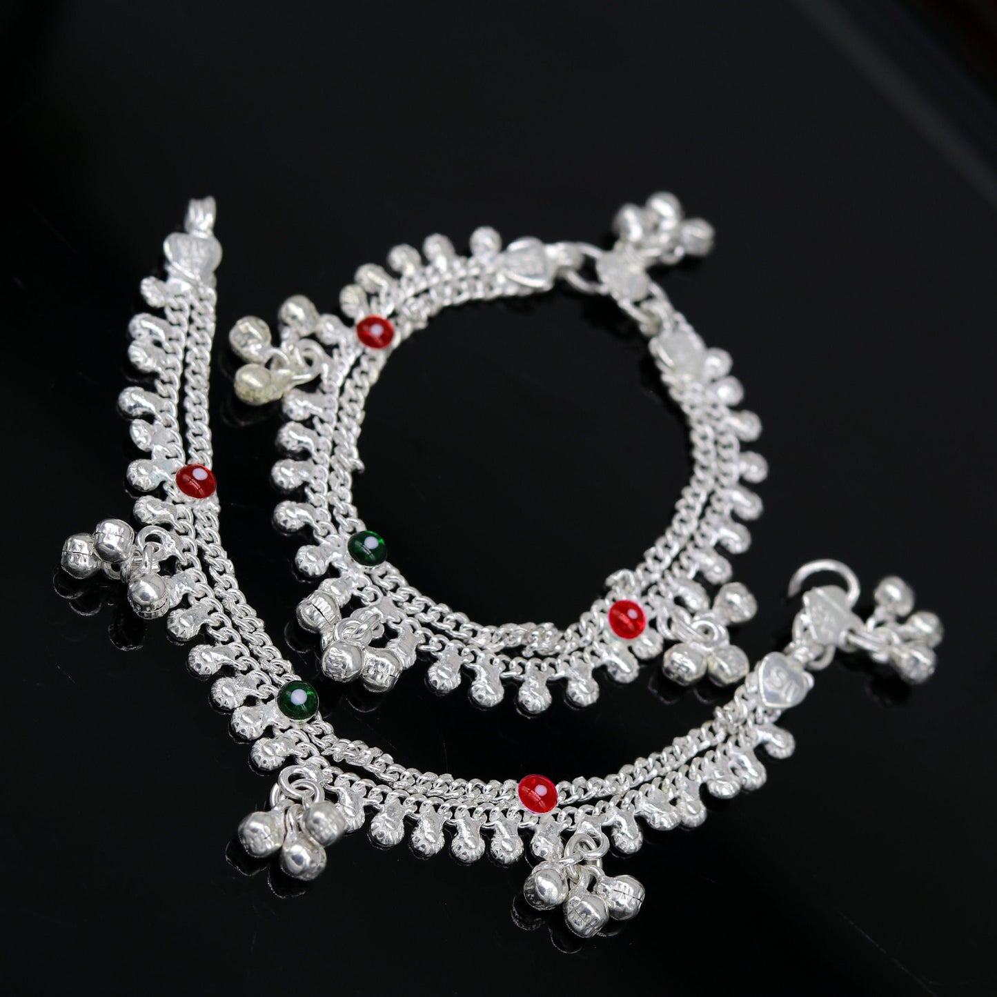 6" new unique fancy design baby anklets bracelet, double chain jingling belly ankle bracelet, unisex gifting kids fashion jewelry ank264 - TRIBAL ORNAMENTS