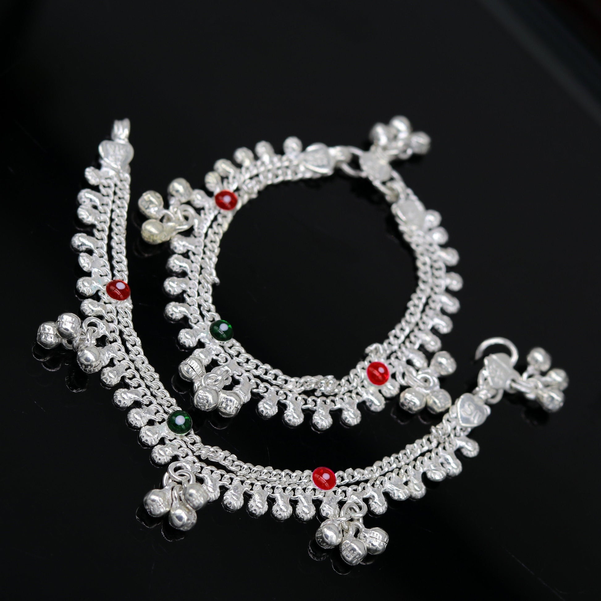 6" new unique fancy design baby anklets bracelet, double chain jingling belly ankle bracelet, unisex gifting kids fashion jewelry ank264 - TRIBAL ORNAMENTS