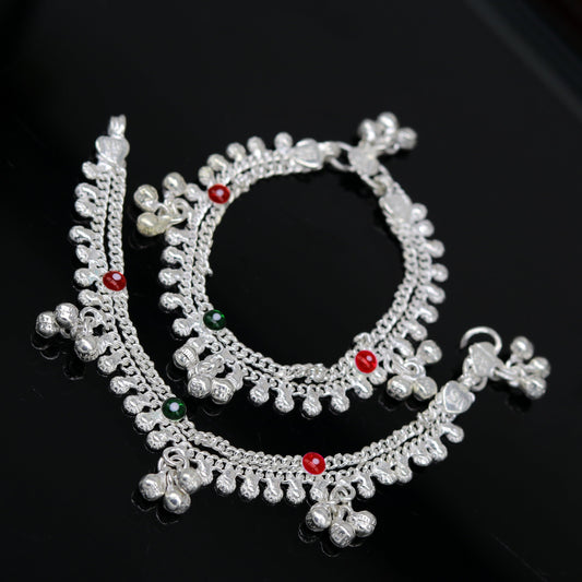 6" new unique fancy design baby anklets bracelet, double chain jingling belly ankle bracelet, unisex gifting kids fashion jewelry ank264 - TRIBAL ORNAMENTS