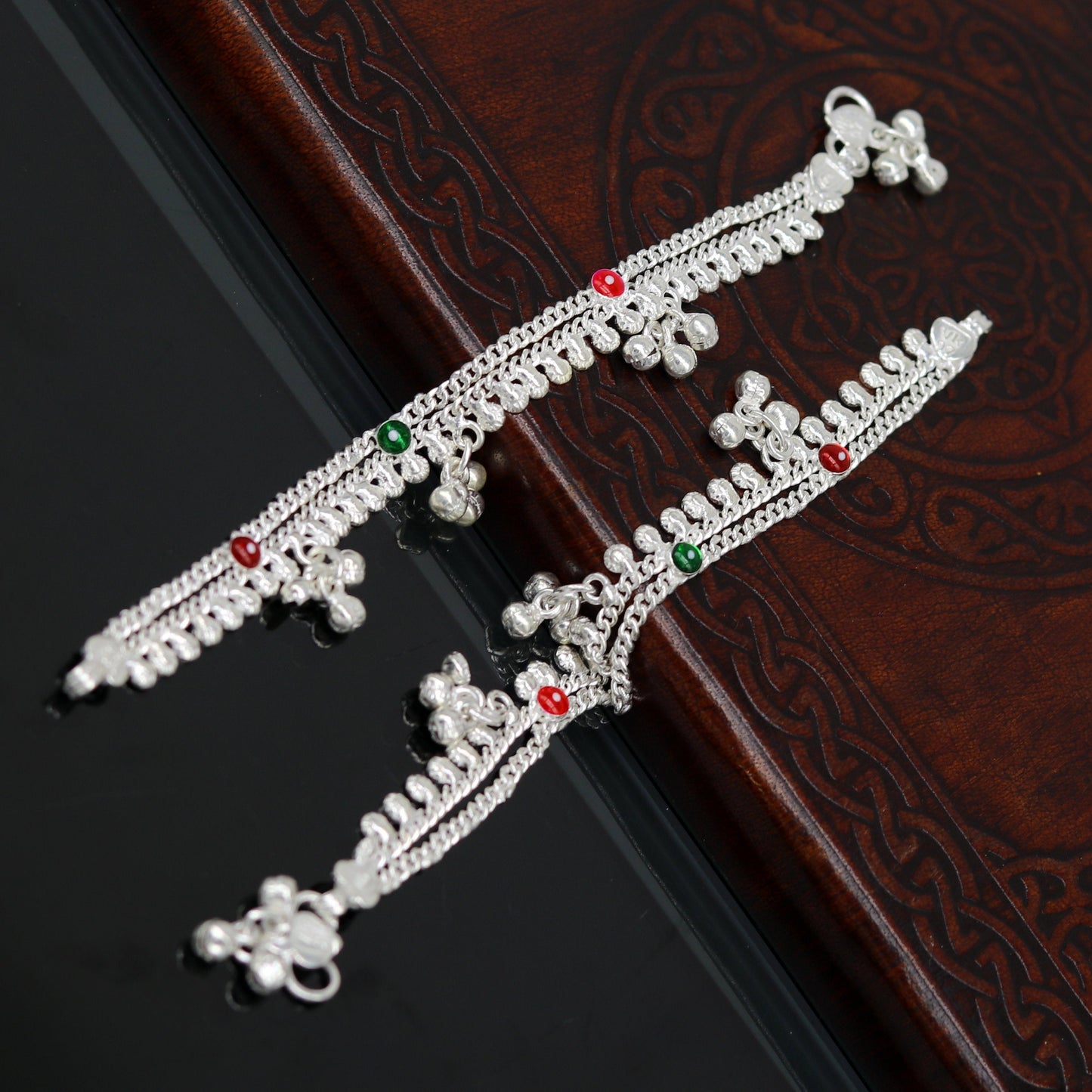 6" new unique fancy design baby anklets bracelet, double chain jingling belly ankle bracelet, unisex gifting kids fashion jewelry ank264 - TRIBAL ORNAMENTS