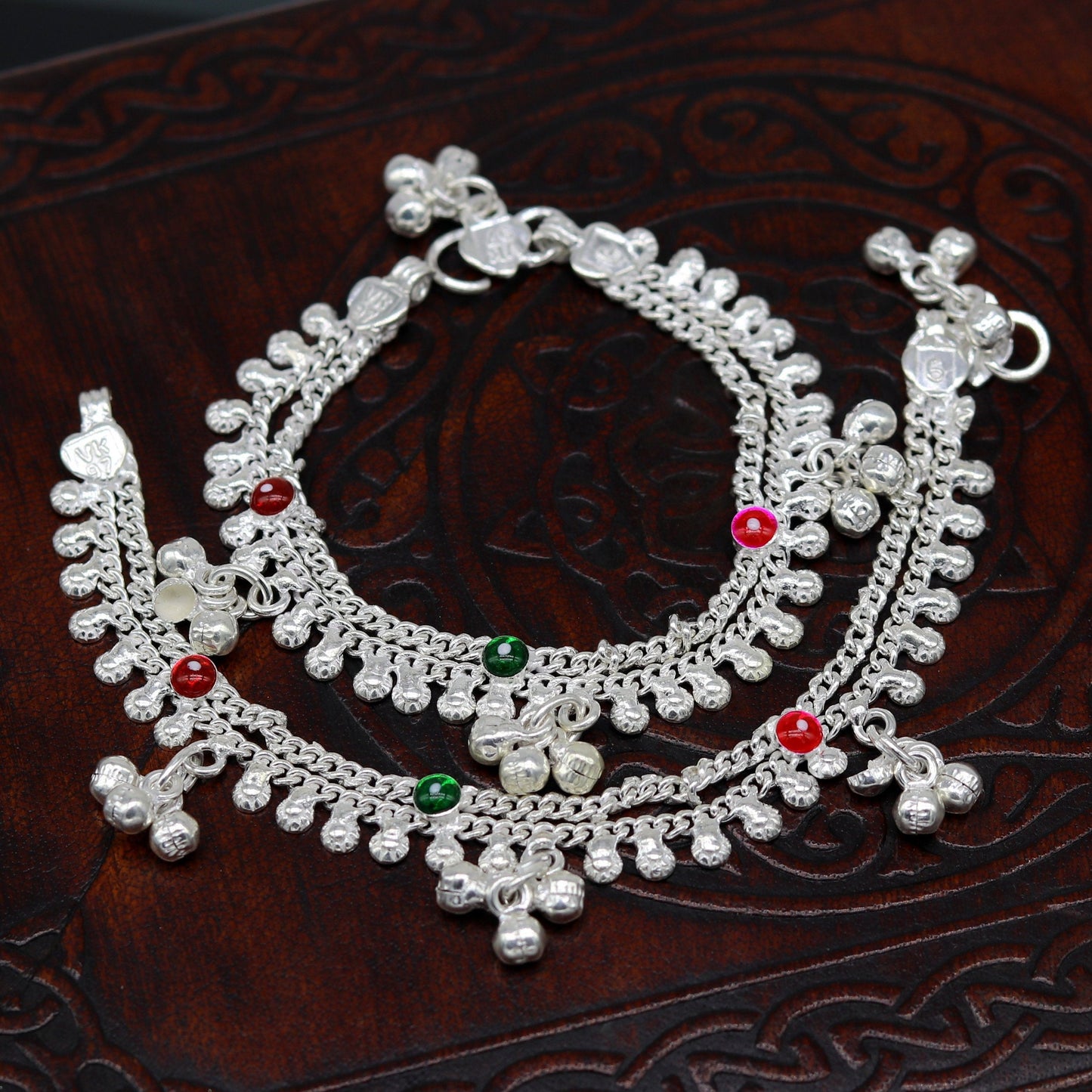 6" new unique fancy design baby anklets bracelet, double chain jingling belly ankle bracelet, unisex gifting kids fashion jewelry ank264 - TRIBAL ORNAMENTS