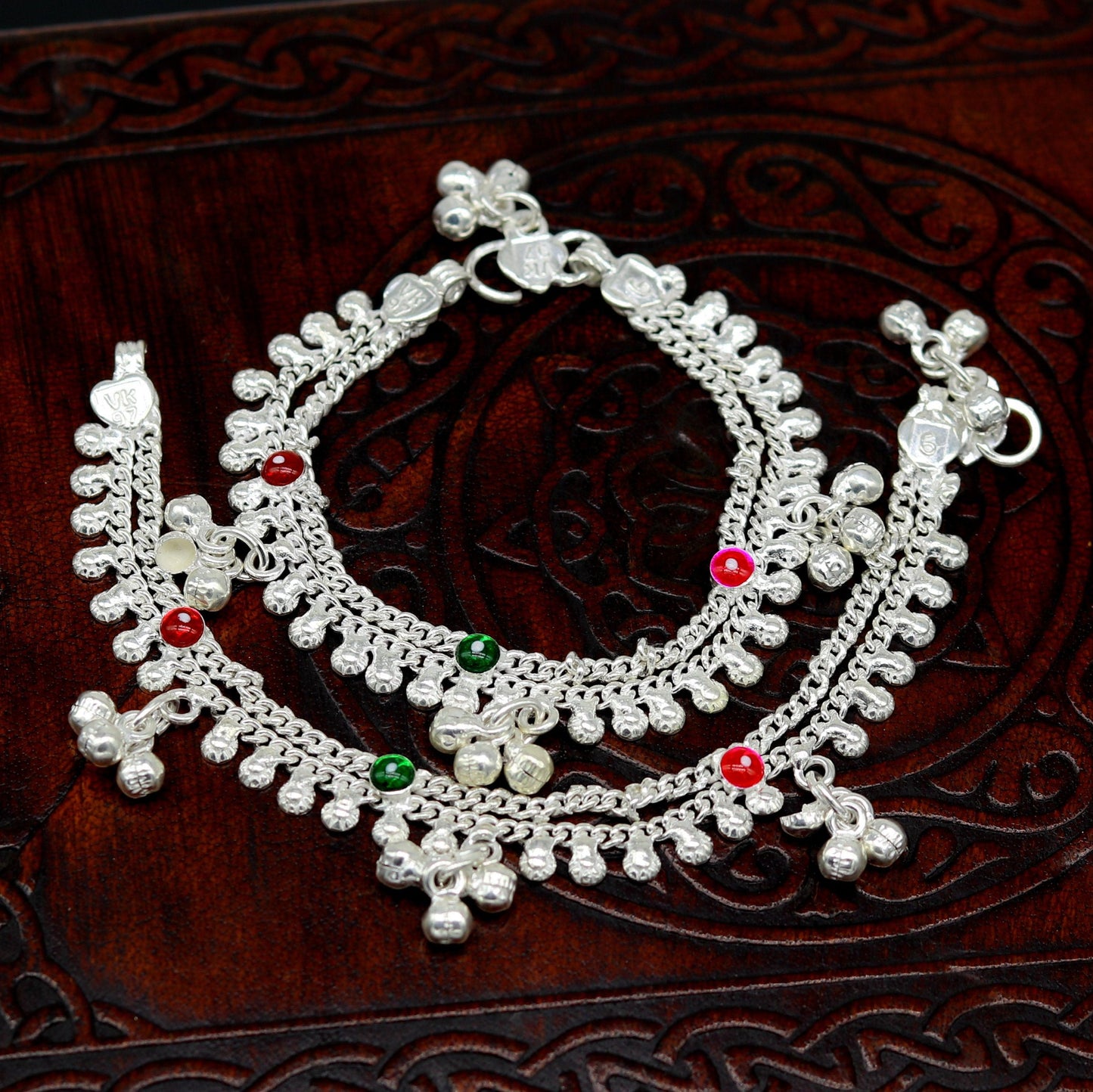 6" new unique fancy design baby anklets bracelet, double chain jingling belly ankle bracelet, unisex gifting kids fashion jewelry ank264 - TRIBAL ORNAMENTS