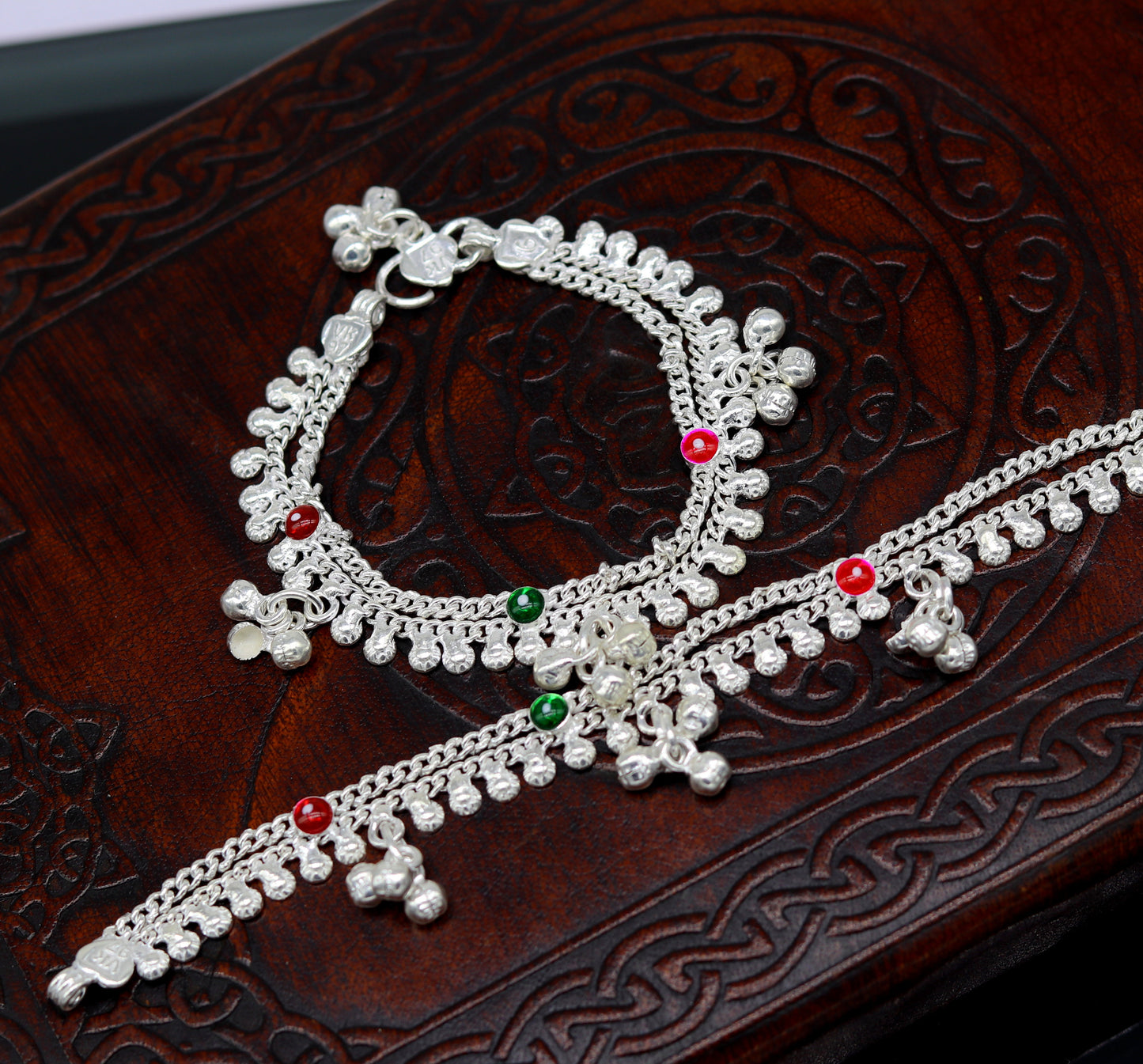 6" new unique fancy design baby anklets bracelet, double chain jingling belly ankle bracelet, unisex gifting kids fashion jewelry ank264 - TRIBAL ORNAMENTS