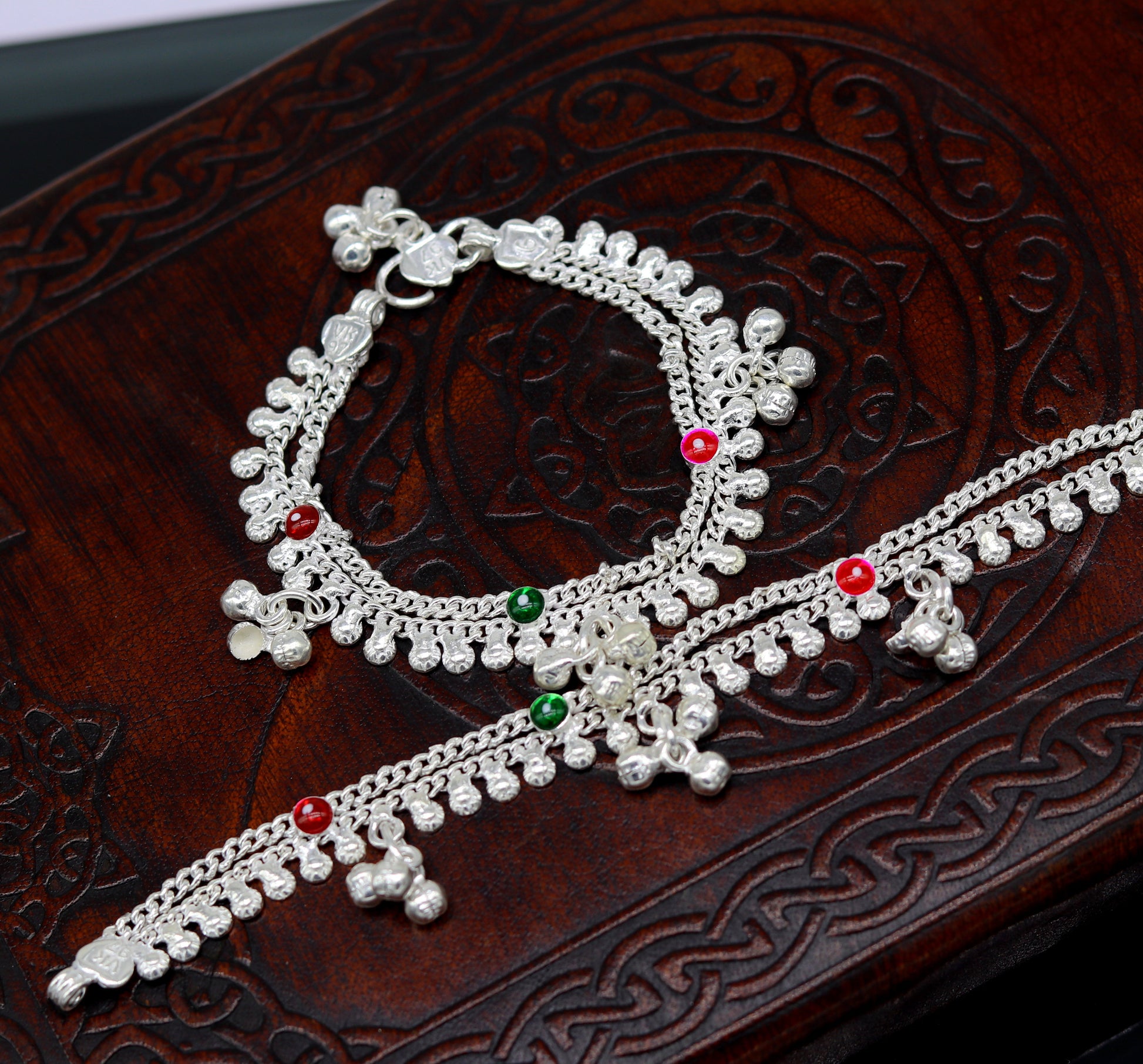 6" new unique fancy design baby anklets bracelet, double chain jingling belly ankle bracelet, unisex gifting kids fashion jewelry ank264 - TRIBAL ORNAMENTS